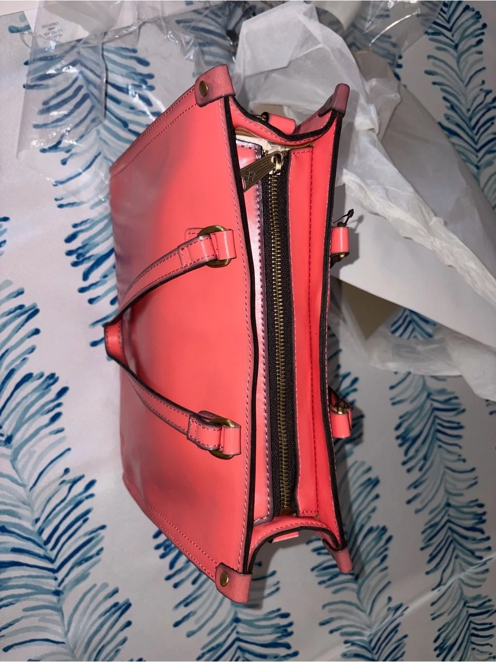 Patricia Nash Coral Red Leather Tote with Detachable Strap
